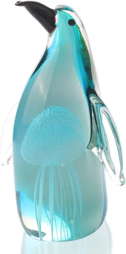 Miniatura 3 de Hophen Estatuilla de pingüino de cristal con medusas, escultura de pingüino de cristal soplado hecha a mano, estatua de animal, pisapapeles