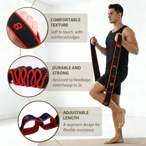 Miniatura 2 de Bandas de resistencia de fitness con asas para estiramiento y yoga, banda elástica de entrenamiento de 8 secciones con marcas claras, bandas