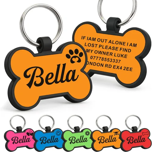 Miniatura 9 de Etiquetas para perros personalizadas para mascotas, etiqueta de silicona para perro, etiquetas de nombre para perro, etiquetas de perro Rosa