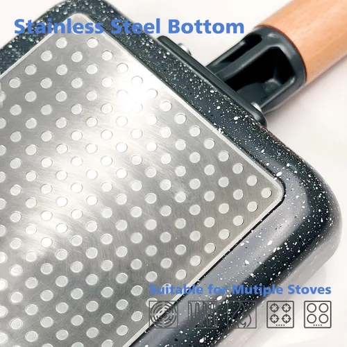 Miniatura 5 de Sartén cuadrada con revestimiento cerámico japonés Tamagoyaki para tortilla, pequeña sartén rectangular antiadherente con asa de madera (Gris oscuro)