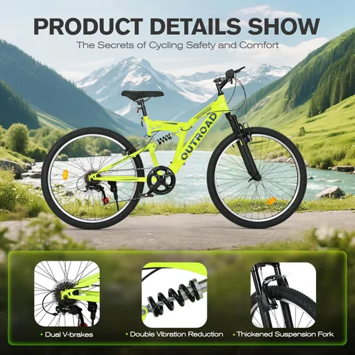 Miniatura 2 de Bicicleta de montaña para adultos, hombres y mujeres, 26 pulgadas 7 velocidades Mountian bicicleta con doble suspensión completa, doble freno V