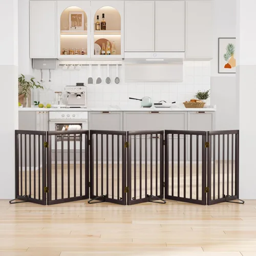 Miniatura 14 de Puerta plegable negra para mascotas de 18-55 pulgadas para escaleras y puertas, valla de puerta para cachorros