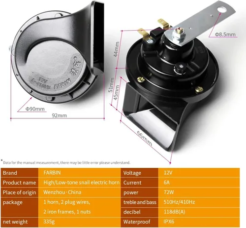 Miniatura 7 de FARBIN Bocina Compacta para Automóvil de 12V Bocina Fuerte de Tono Alto 510HZ Impermeable Universal para Cualquier Vehículo