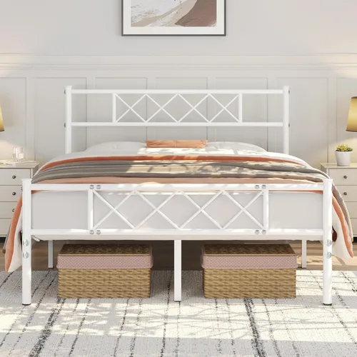 Miniatura 10 de Topeakmart Base de cama de metal negro con cabecero, base de colchón, cama de plataforma, base de cama con listones, tamaño individual