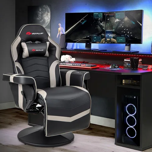 Miniatura 9 de Goplus - Silla gamer con masaje, altura ajustable, para videojuegos, con reposapiés retráctil, soporte para tazas, reposacabezas, silla giratoria