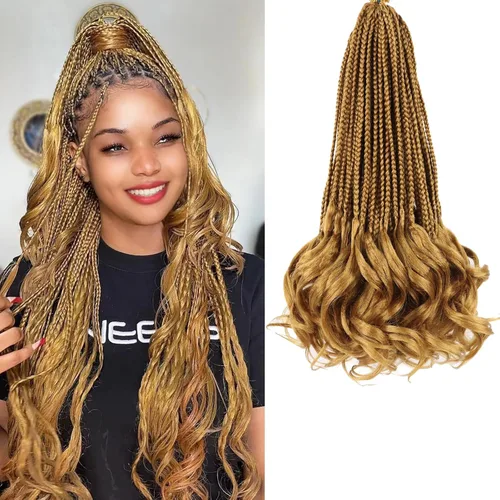 Miniatura 33 de Trenzas de ganchillo rizado francés T33, cabello pre-anillado 10 pulgadas, trenzas cortas rizadas francesas con extremos rizados, trenzas box