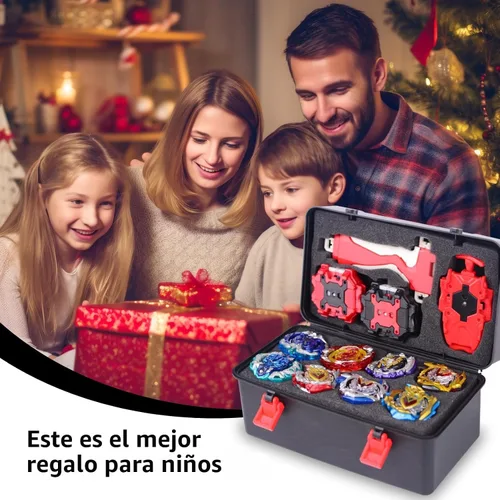 Miniatura 6 de AIBREAY Juego de trompos de combate Burst Gyro 12 trompos giratorios 3 lanzadores 1 agarre de juguete Juego de combate con batalla portátil Caja