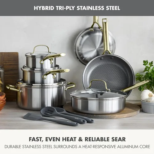 Miniatura 3 de GreenPan Hybrid - Juego de utensilios de cocina antiadherentes de acero inoxidable de 13 piezas, APEX Tri-Ply Thermobond PFAS, ollas y sartenes