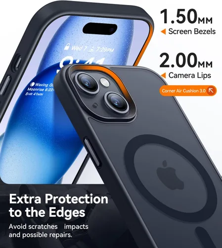 Miniatura 4 de CANSHN Funda magnética para iPhone 15 [compatible con MagSafe y probada contra caídas de grado MIL], funda delgada translúcida mate, antiarañazos, a