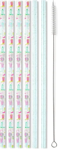 Miniatura 38 de Swig Life Juego de popotes reutilizables con purpurina transparente + popote alto Aqua y cepillo de limpieza, cada popote es de 10.25 pulgadas
