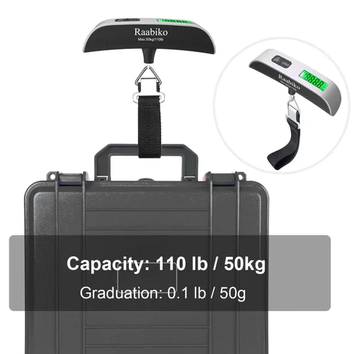 Miniatura 7 de Raabiko Báscula digital para equipaje (paquete de 2), báscula digital de peso para equipaje con sensor de temperatura, pintura de goma, 110 libras