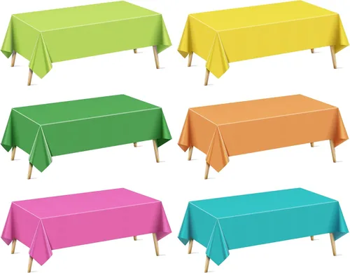 Miniatura 16 de Mantel rectangular de la serie azul y verde, 4 piezas, 54 x 72 pulgadas, color sólido, impermeable y a prueba de derrames, mantel de plástico