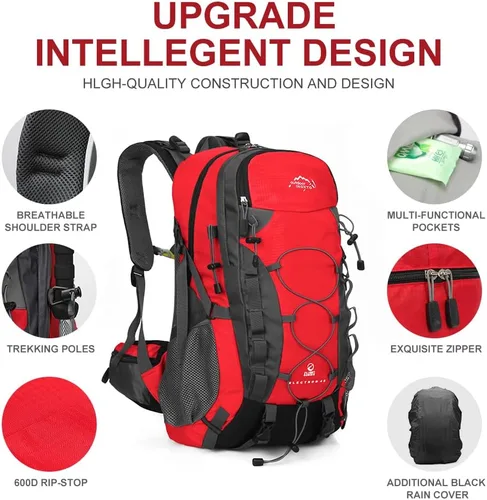 Miniatura 3 de INOXTO Mochila de senderismo ligera 35L/40L Mochila de día de senderismo con cubierta impermeable contra lluvia para viajes, camping al aire libre