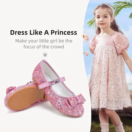 Miniatura 7 de Parrosoo Zapatos de vestir para niñas, zapatos Mary Jane, zapatos de ballet, zapatos de tacón bajo para niña, escuela, princesa, zapatos de boda