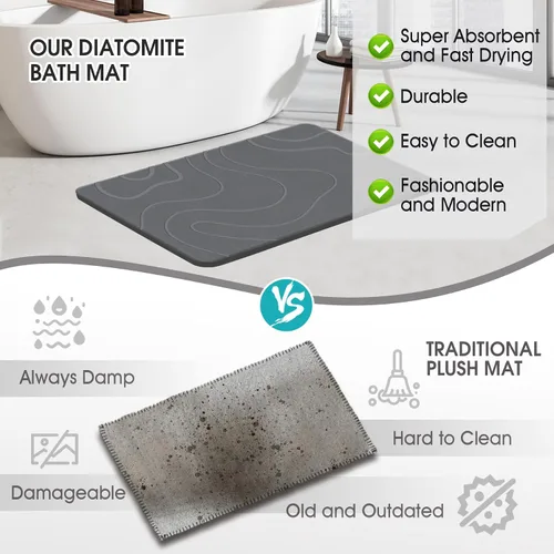 Miniatura 4 de ZIKIBL Stone Bath Mat Diatomaceous Earth Shower Mat Non-Slip Super Absorbent Diatomite Stone Mats for Bathroom Floor Quick-Drying Easy to Clean