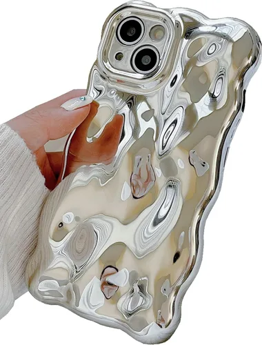 Miniatura 12 de JANDM Funda para iPhone 13 Pro, 3D Wave Bubble Shape Ripple Chrome Pattern Soft Non-Yellowing Case Glitter Shiny Camera Shockproof Women Girls Cover
