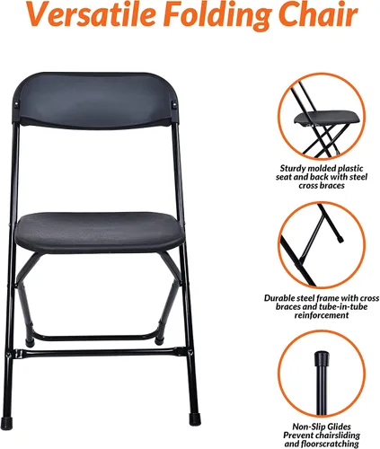 Miniatura 5 de Elevon - Silla plegable de plástico con capacidad de 500 libras, color negro, paquete de 4