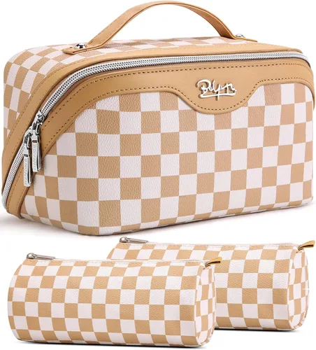 Miniatura 41 de BOYATU Bolsa organizadora de maquillaje de viaje, bolsa de cosméticos: Juego de 3 bolsas de maquillaje para mujeres con asa - Bolsas de aseo