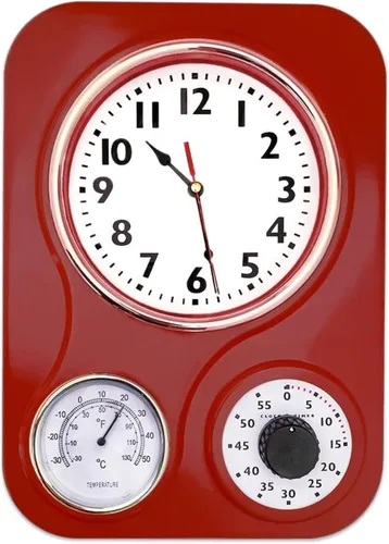 Miniatura 13 de Lily's Home - 9.5 pulgadas x 12.5 pulgadas - Reloj de pared retro para cocina, reloj de pared vintage con termómetro y temporizador de 60 minutos