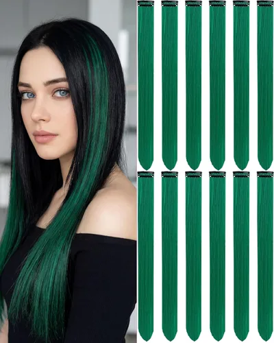 Miniatura 12 de 12 extensiones de cabello negro con clip, extensiones de cabello de color de 22 pulgadas, extensiones de cabello sintético largo y lacio para mujer