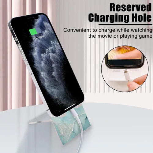 Miniatura 2 de Soporte de teléfono brillante para escritorio, bonito patrón de mármol verde transparente para niñas y mujeres, bonito soporte de acrílico