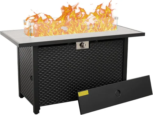 Miniatura 4 de Rattaner Mesa de Fuego de 45 Pulgadas para Exterior 60000 BTU Hoguera de Gas de Acero al Aire Libre con Superficie de Mesa de Mármol Veteado