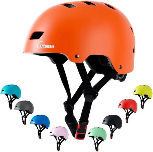 Casco para bicicleta y patineta, ajustable y multideporte para patines y scooter, 3 tallas para adultos, jóvenes, niños y bebés Naranja