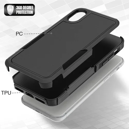 Miniatura 5 de Funda para iPhone X/iPhone Xs: funda protectora de doble capa resistente para teléfono celular, a prueba de golpes, resistente, con protector