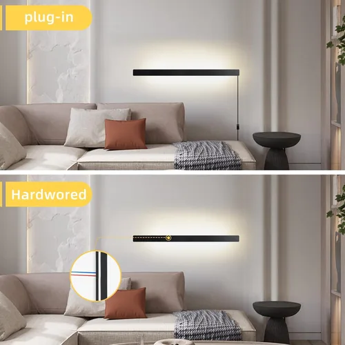 Miniatura 3 de KELUOLY Lámparas de pared modernas con enchufe, aplique de pared LED negro mate de 31.4 pulgadas, lámpara de pared interior acrílica cálida blanca