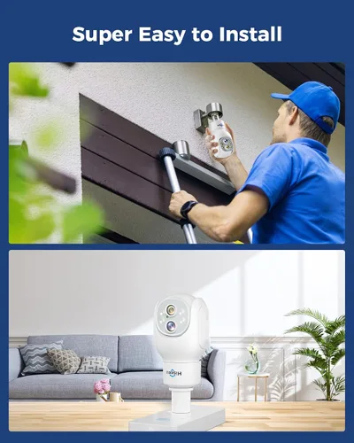 Miniatura 7 de Hiseeu - Cámara de seguridad de doble lente con bombilla, inalámbrica, WiFi 2.4GHz, 10X Zoom PTZ, cámara de seguridad impermeable con enchufe