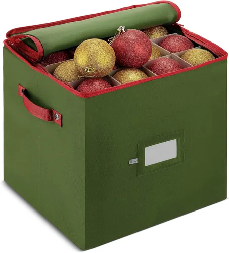 ZOBER - Caja de almacenamiento para adornos navideños, con capacidad para 64 adornos, dos cremalleras, no tejido, a prueba de rasgaduras, 2-Verde