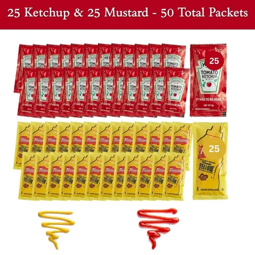 Miniatura 5 de 25 paquetes de salsa de tomate (0.23 onzas) y 25 paquetes de mostaza (0.27 onzas), 50 paquetes de condimentos en total