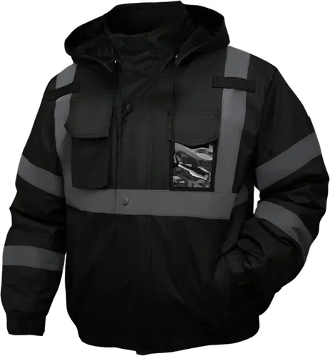 Miniatura 9 de Chaqueta de seguridad para hombre, chaqueta reflectante con capucha de alta visibilidad, chaqueta bomber de alta visibilidad con bolsillos y Lima