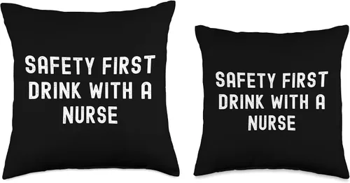 Miniatura 3 de Safety First Drink With A Nurse Almohada de tiro 16x16, multicolor
