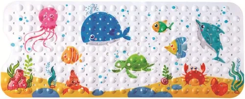 Miniatura 9 de Tapete de baño para bebé para niños, tapete antideslizante sin BPA para niños, tapete de dibujos animados antideslizante con ventosas y agujeros