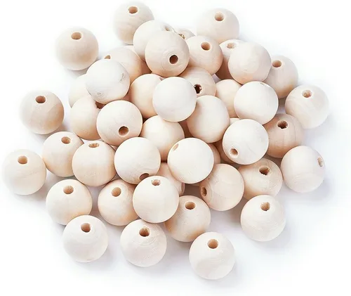 Mega Pet 50 cuentas espaciadoras de madera natural sin terminar de 0.394 in (0.4 pulgadas), bolas redondas de madera sueltas para manualidades,