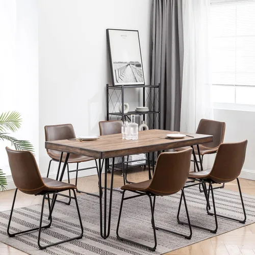 Miniatura 11 de Roundhill Furniture Aryven - Juego de comedor industrial de 7 piezas con mesa rústica de pino oscuro y 6 sillas de piel sintética, color gris
