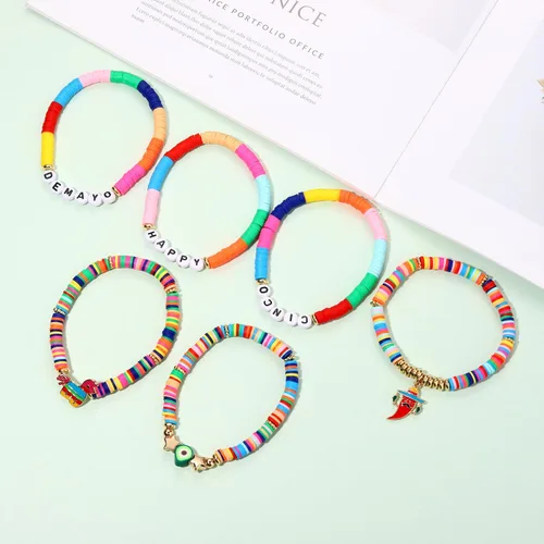 Miniatura 296 de Surfer Heishi - Pulseras apilables para mujer, apilables, de vinilo arcoíris, disco de arcilla, pulseras elásticas para la amistad, joyería bohemia