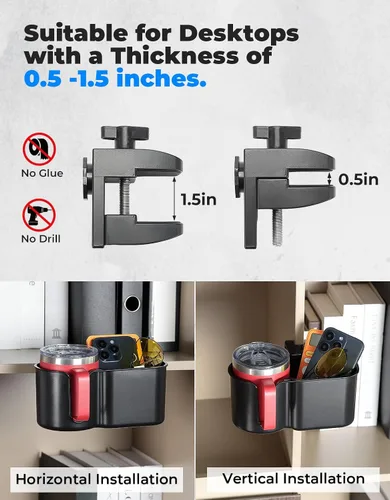Miniatura 5 de KEMIMOTO Soporte para tazas de escritorio, organizador para mesa de oficina, silla de césped, carrito de golf, bote de pontón, adecuado para la Negro