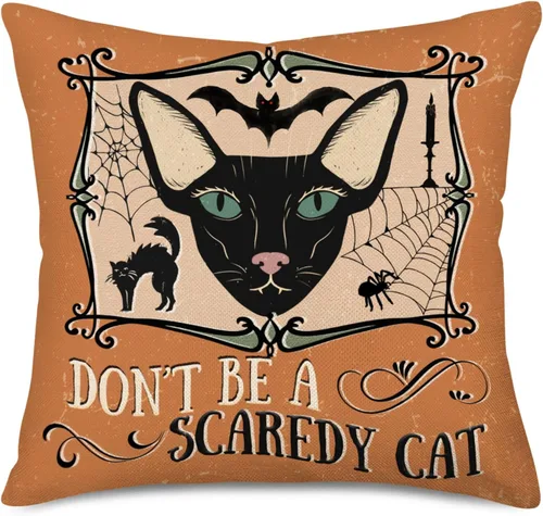 Miniatura 9 de Funda de almohada de fantasma de Halloween de 16 x 16 pulgadas, rayas blancas y negras con espeluznantes fundas de almohada de lino y algodón