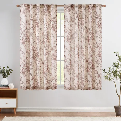 Miniatura 35 de Jinchan Cortinas de Mezcla de Lino con Estampado Floral para Sala de Estar, 84 Pulgadas de Largo, Cortinas con Bolsillo para Varilla y Tab Trasera