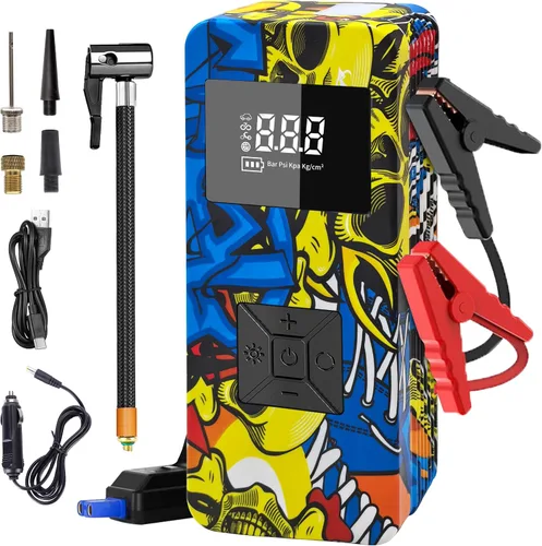 Miniatura 9 de Arrancador portátil de batería de coche con compresor de aire, paquete de salto de 8000 A para 9.0 L de gas/8.0 L diésel, bomba de aire inflador