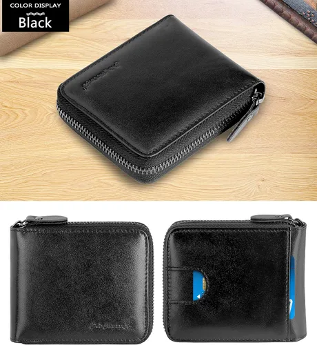 Miniatura 22 de Admetus - Cartera de piel auténtica para hombre con cremallera, plegable