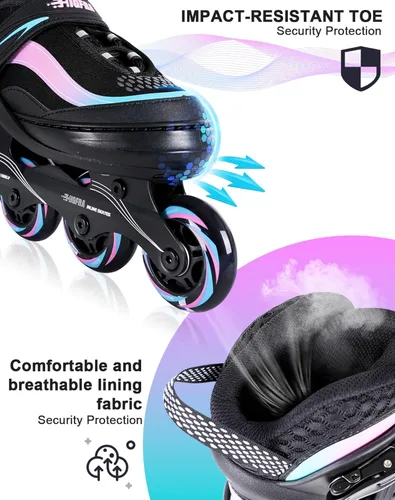 Miniatura 4 de Patines en línea ajustables para niños y adultos – Patines con gradiente de color y ruedas completamente iluminadas para niñas, niños