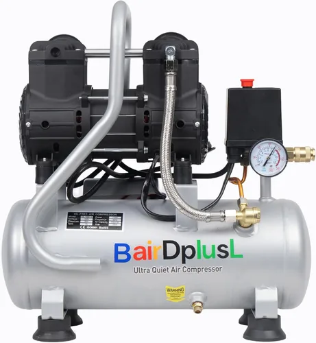 BairDplusL - Compresor de aire ultra silencioso de 3.2 galones, 110 V/60 Hz, 1.5 HP 8.8CFM, tanques de acero MAX 115PSI, sin aceite, 70 dB, nivel de