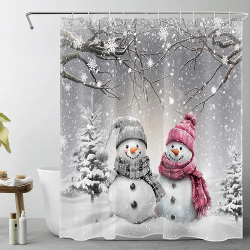 Miniatura 20 de LB Cortina de ducha de flores blancas y moradas para baño, lindo pájaro y hojas de otoño sobre tela beige con ganchos, juego botánico floral