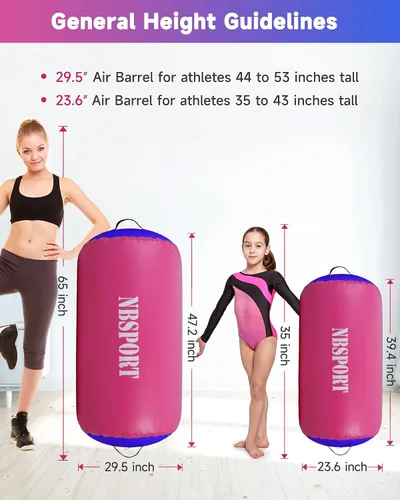 Miniatura 4 de Air Barrel - Barril de Aire Rodillo de Gimnasia para Entrenador de Flic Flac Hacia Atrás, Colchoneta de Aire con Bomba para Entrenamiento de Rosa