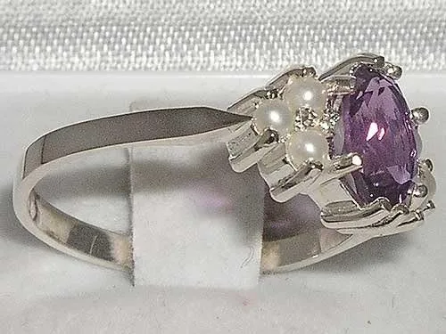 Miniatura 3 de Anillo de plata de ley 925 auténtica amatista y perla cultivada para mujer