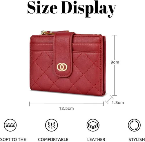 Miniatura 5 de Cartera pequeña para mujer, de cuero, plegable, con bloqueo RFID, tarjetero compacto para tarjetas de crédito, cartera, Negro -, Billetera Billetera