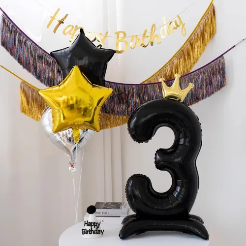 Miniatura 4 de Globos de aluminio grandes con corona negra número 0 para niños y niñas, cumpleaños, boda, aniversario, fiesta, baby shower, suministros 0